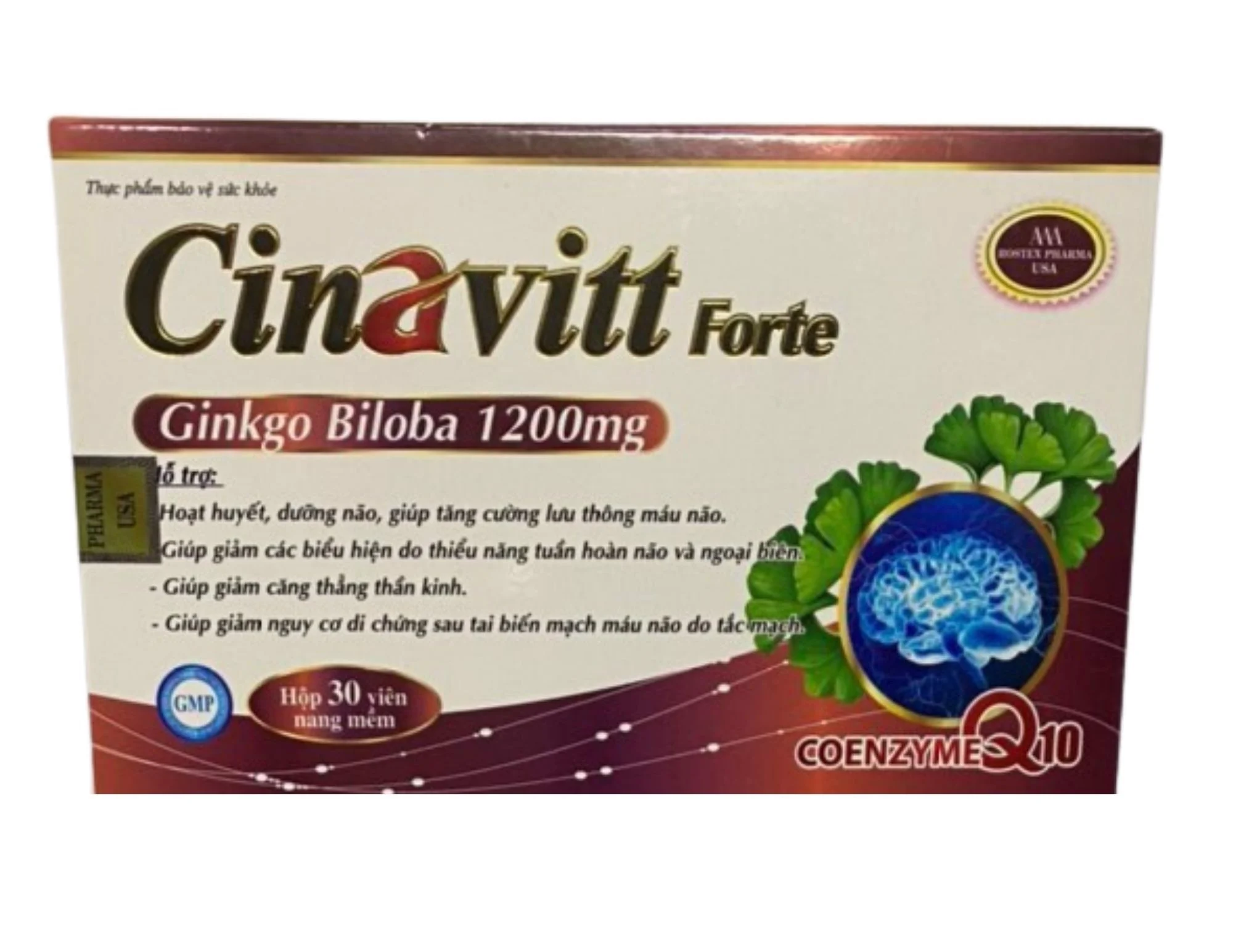 Hoạt huyết dưỡng não Cinavitt Forte Ginkgo Biloba 1200mg giảm đau đầu, hoa mắt, chóng mặt, rối loạn tiền đình Hộp 30 viên