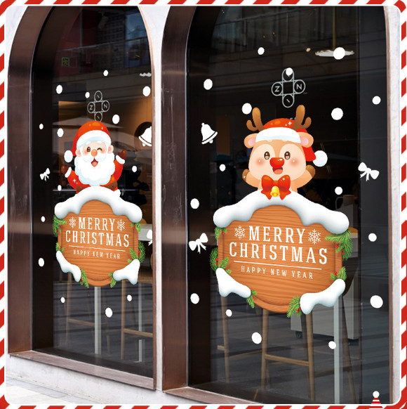 Decal trang trí Noel - Ông già Noel và tuần lộc cầm