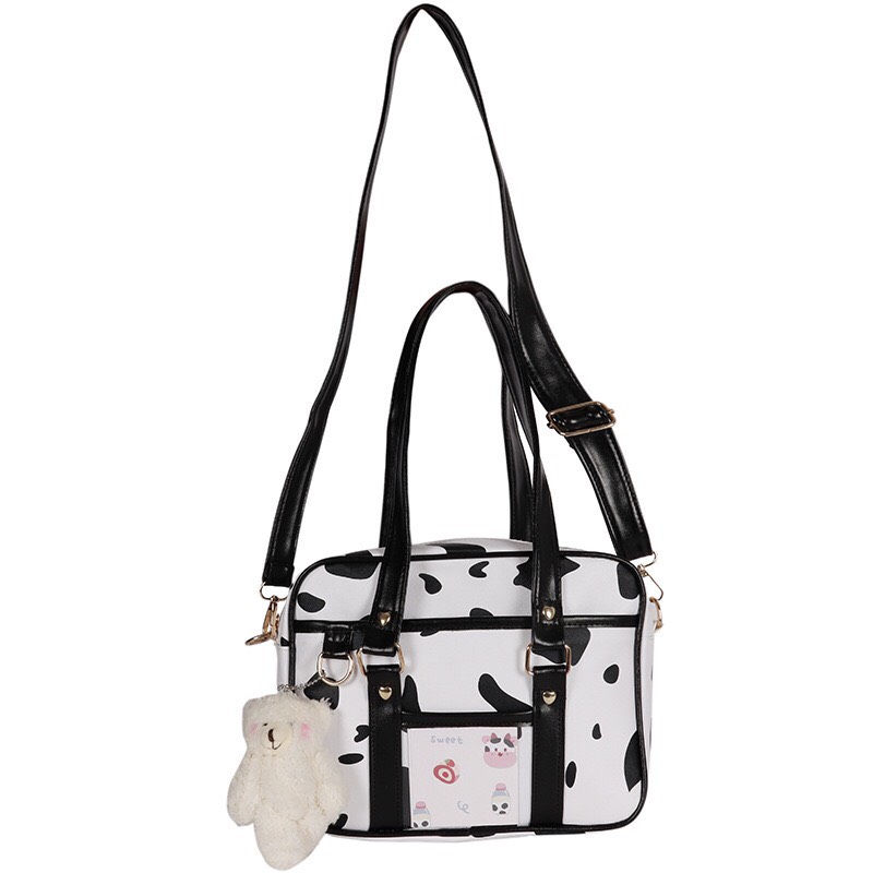 Túi đeo chéo bò sữa vải Canvas in bò trắng đen thời trang Ulzzang Unisex - B100