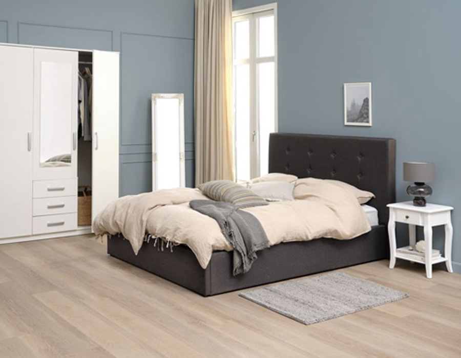 Giường | JYSK Alnor | gỗ công nghiệp/vải polyester | xám đậm | R160/180xD200cm