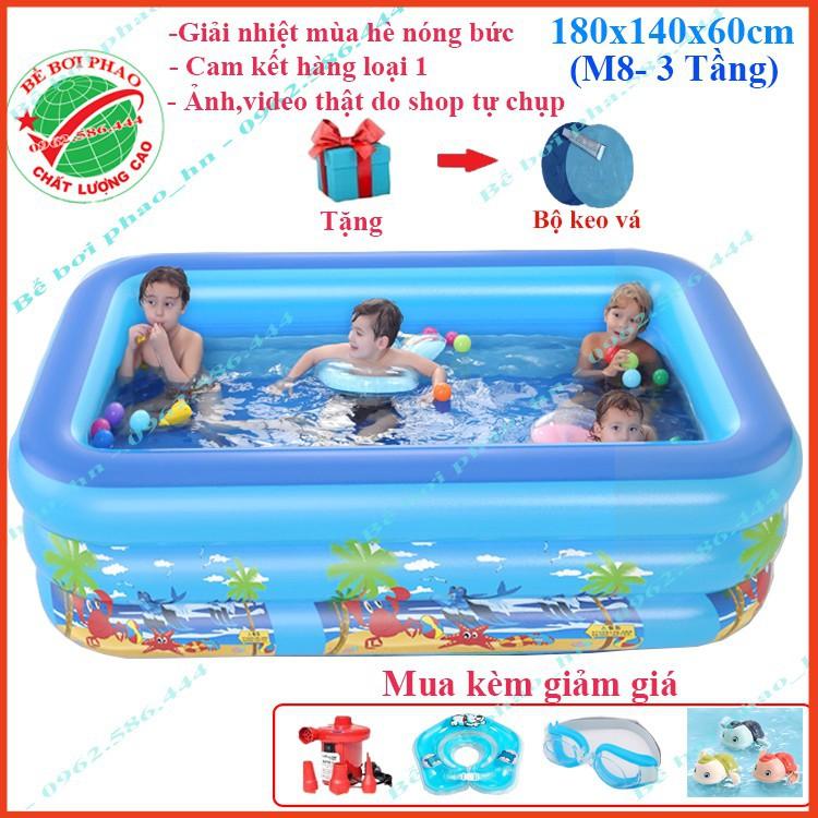 Bể bơi phao cho bé kích 1m8  và 2m1 - 3 Tầng, bể bơi bơm hơi có đáy chống trơn