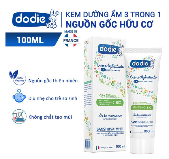 Kem Dưỡng Ẩm Cho Bé Dodie 3 Trong 1 Crème Hydrante 98% Thành Phần Tự Nhiên Cho Trẻ Từ 0M+  - Dung Tích 100ML