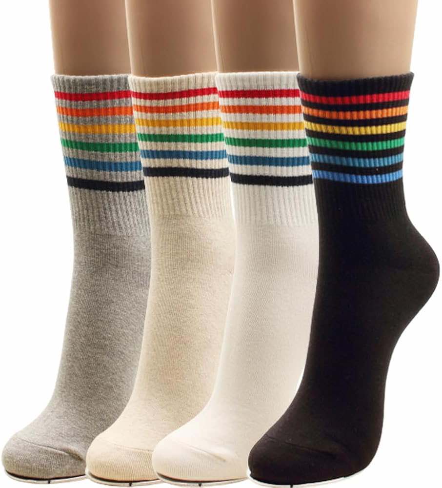 Set 3 đôi tất cổ cao thời trang 7 sắc cầu vồng hottren