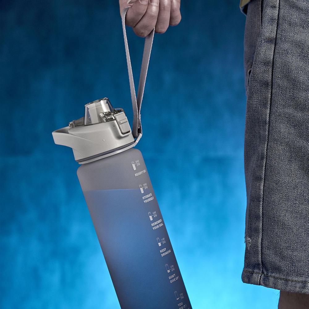 Bình Nước Thể Thao 1.1L Có Vạch Đánh Dấu Thời Gian Không Chứa Bpa & Chống Rò Rỉ
