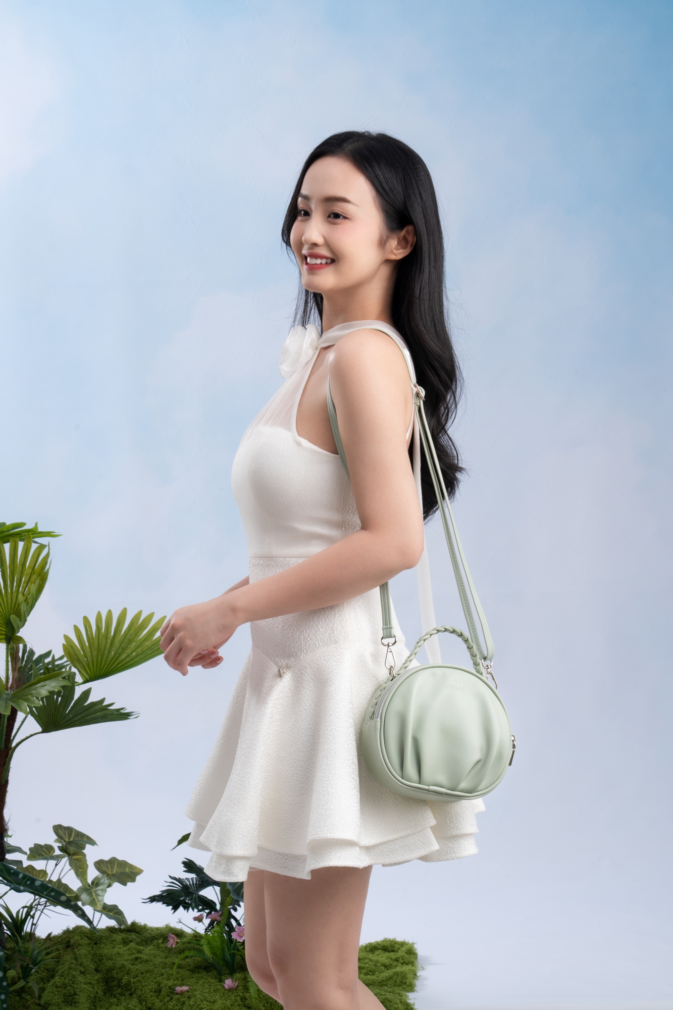 Túi Yuumy ( Thời trang nữ thiết kế nhún dáng tròn size 19 - Túi đeo chéo da Seasand YN264 )
