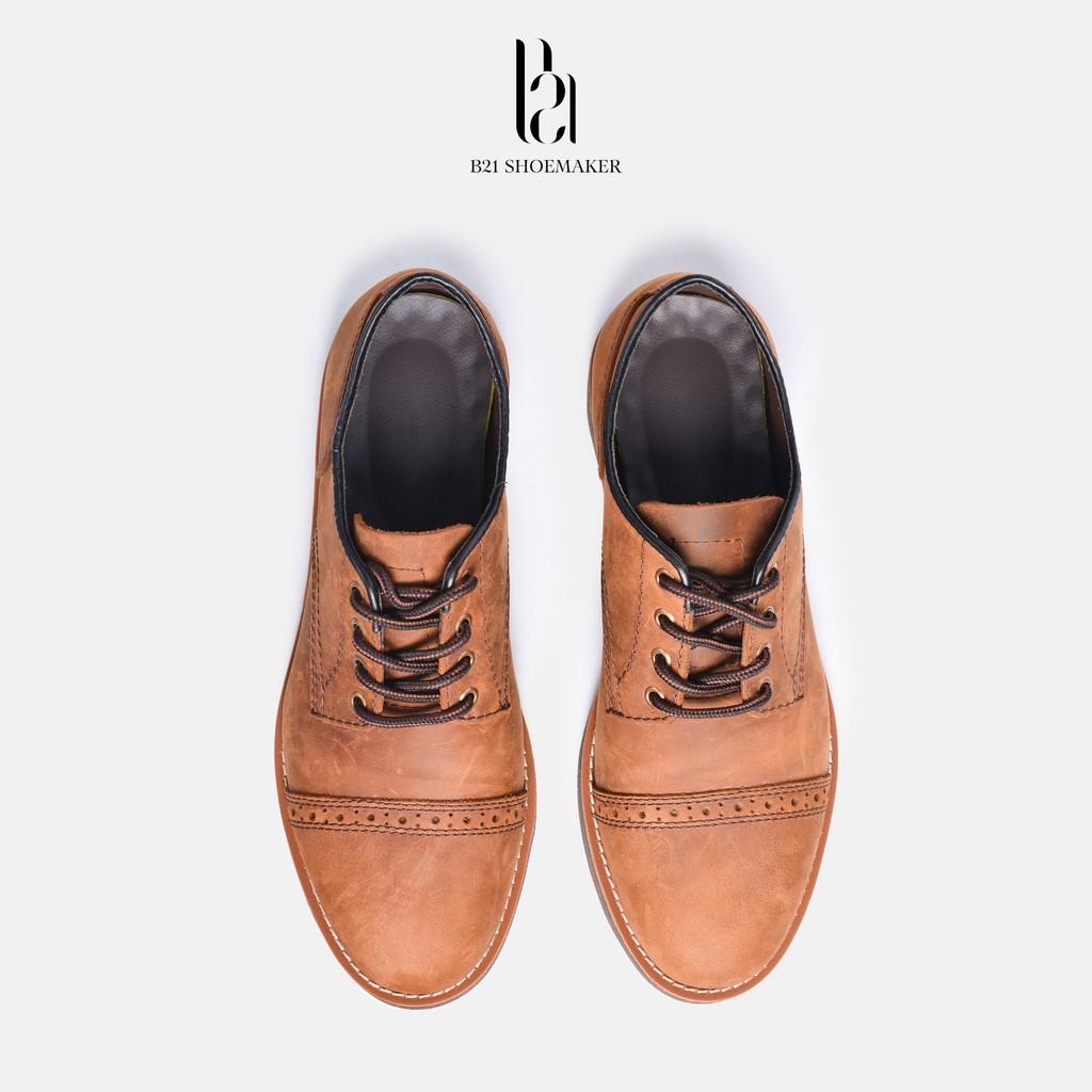 Giày Tây Nam Da Bò Sáp CRAZY HORSE Đế Tăng Chiều Cao 2cm Giày Công Sở Phong Cách Retro Cổ Điển Full Box - B21 Shoemaker