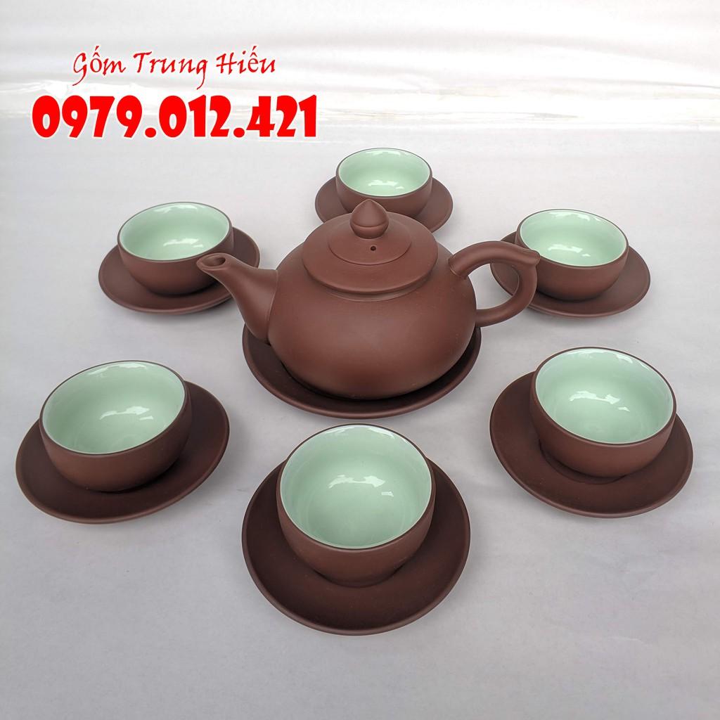 Bộ ấm chén tử sa Bát Tràng chóp nâu
