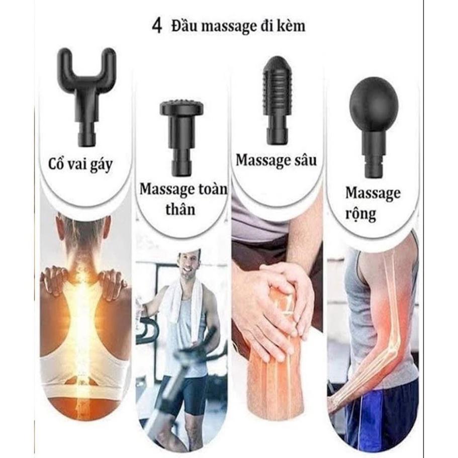 Máy đấm lưng Súng Massage 4 Đầu 6 Chế Độ Fascial Giảm Cơ Căng Cơ Trị Nhức Mỏi Vai Gáy loại nhỏ có sỉ