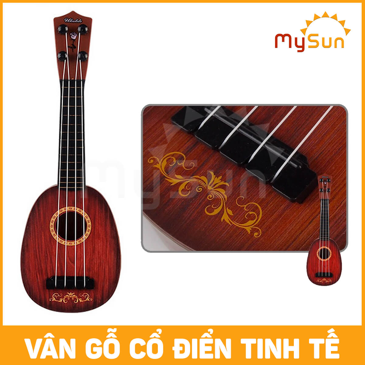 Cây đàn Ukulele đồ chơi nhạc cụ trẻ em 4 dây mini cho bé phát triển trí tuệ thông minh.