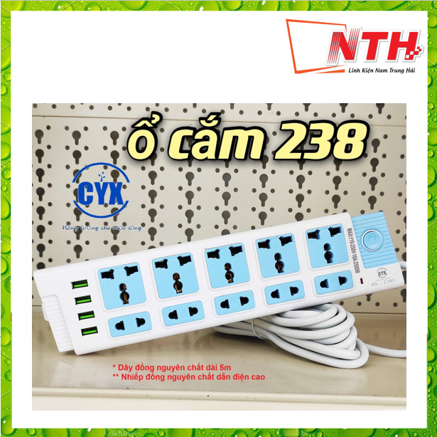 Ổ CẮM CYX 238 DÂY ĐỒNG NGUYÊN CHẤT 4 CỔNG USB -NTH