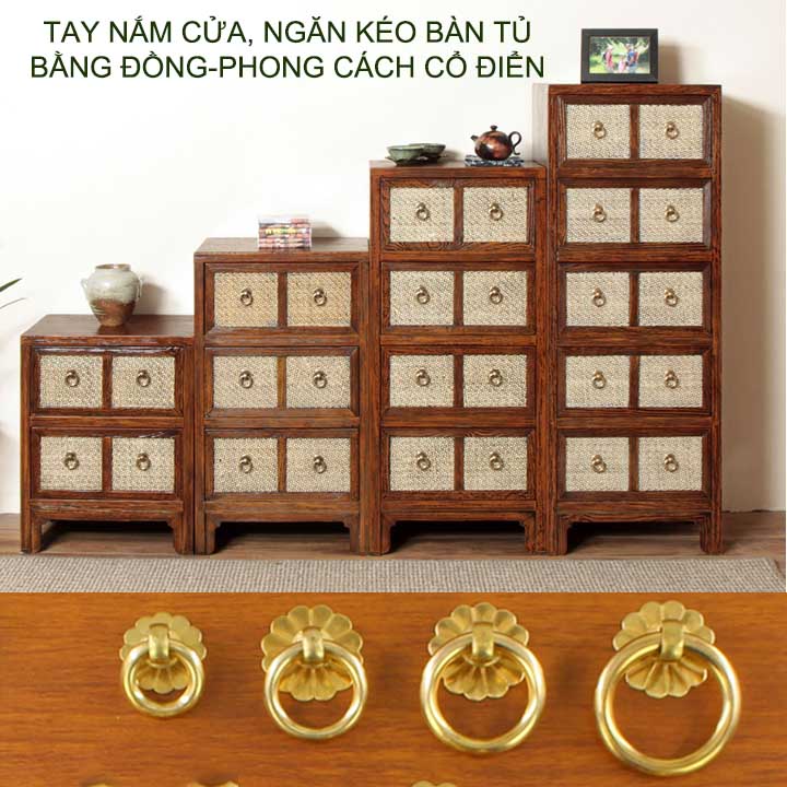 01 Tay nắm ngăn kéo bàn, cánh tủ phong cách cổ điển Vintage, làm bằng đồng, mẫu S1