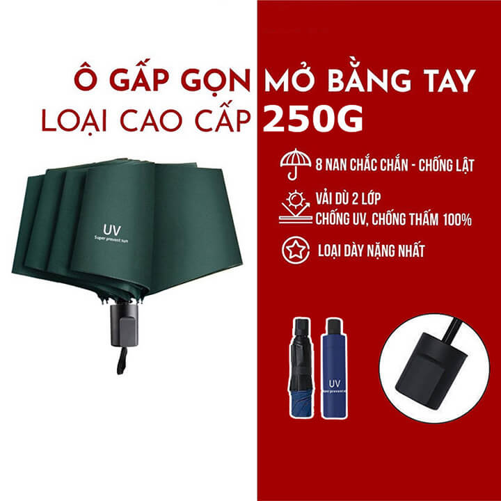 Ô dù che mưa đi nắng 2 lớp phủ chống tia UV, ô che nắng 8 nan chống tia cực tím, dù che mưa chống thấm- UV