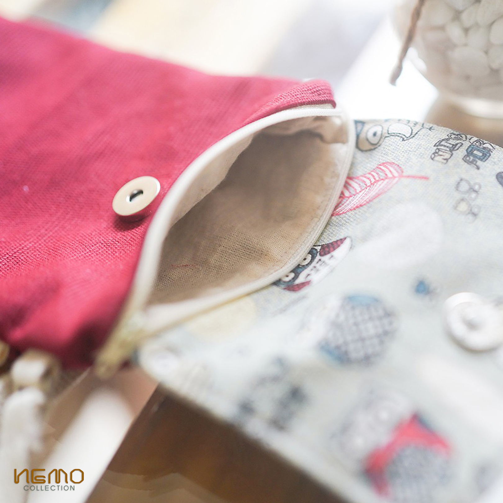 Túi Đeo Canvas, chất vải dày dặn, gồm 2 ngăn, họa tiết chim cú mèo Nemo Collection - TDC2M