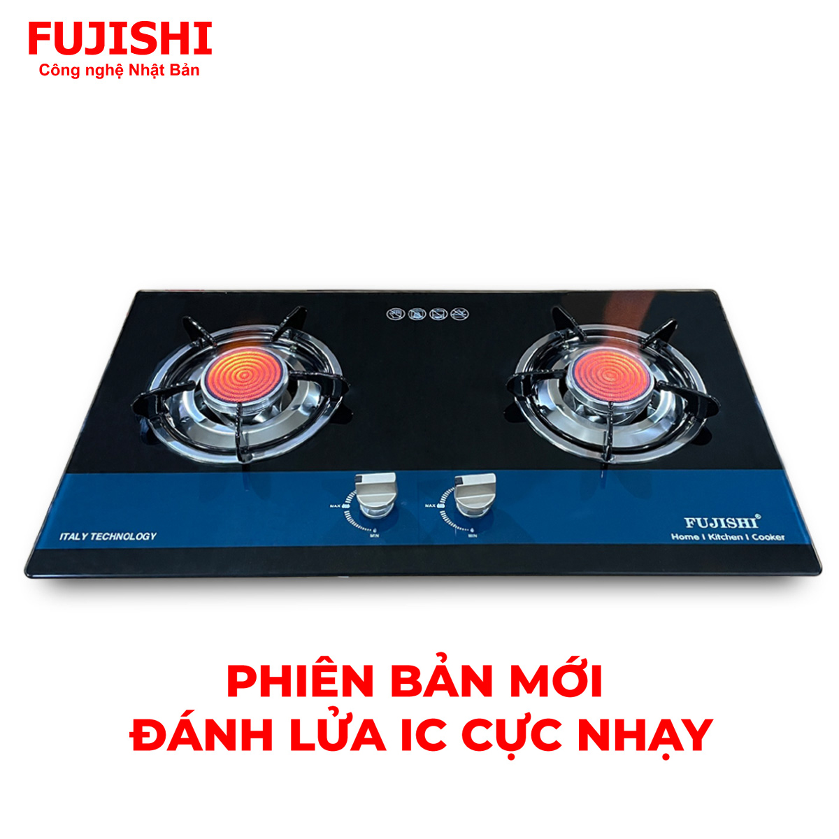 Bếp gas âm hồng ngoại Fujishi FJ-8010IC - KÍNH XANH - Đánh lửa IC cực nhạy - Lửa xanh tiết kiệm gas - Hàng chính hãng