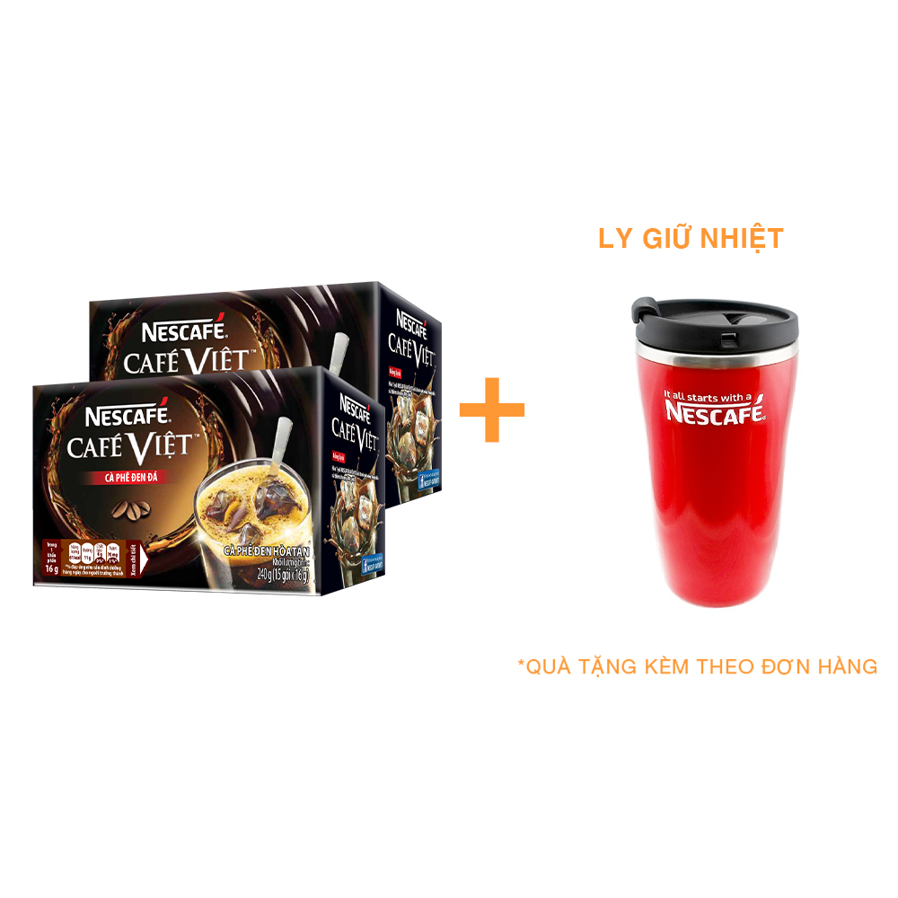 Combo 2 hộp cà phê hòa tan Nescafé Café Việt đen đá (Hộp 15 gói x 16g) [Tặng 1 ly giữ nhiệt]