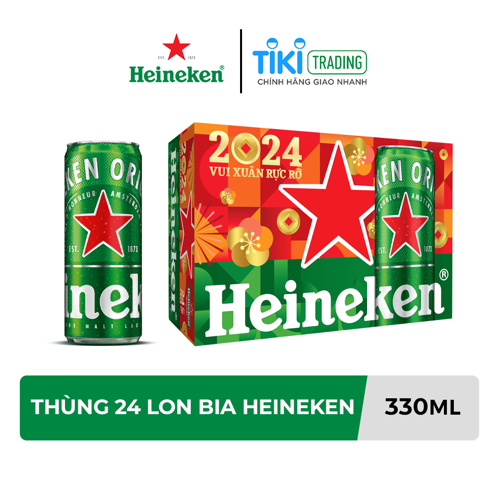 Thùng 24 lon bia Heineken 330ml/lon - Bao bì Xuân