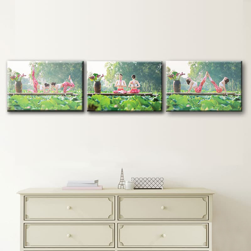 Bộ 3 Tranh Canvas Yoga Giữa Hồ Sen - W52
