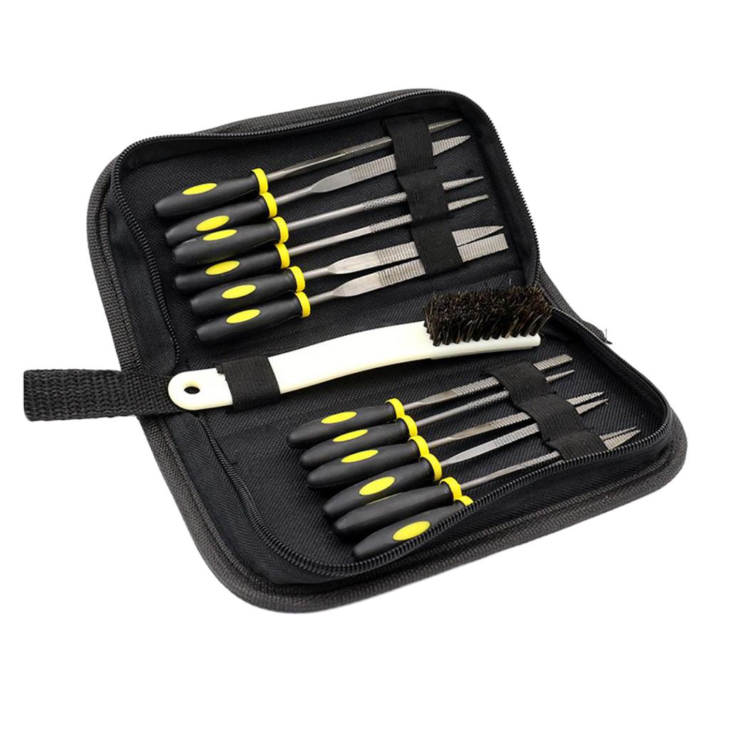 15Pcs Mini Assorted Wood Rasp Set Steel Needle Files Trimming File With Brush And Clear Parts Box In Storage Zipper Case DIY Woodworking Tools