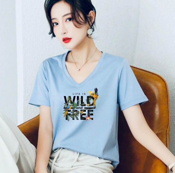 Áo thun nữ form rộng cổ tim MXM in chữ Wild Free thun cotton 4 chiều từ 45-60kg