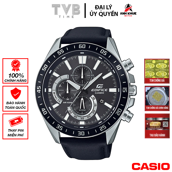 Đồng hồ nam dây da Casio Edifice chính hãng Anh Khuê EFV-620L-1AVUDF (50mm)