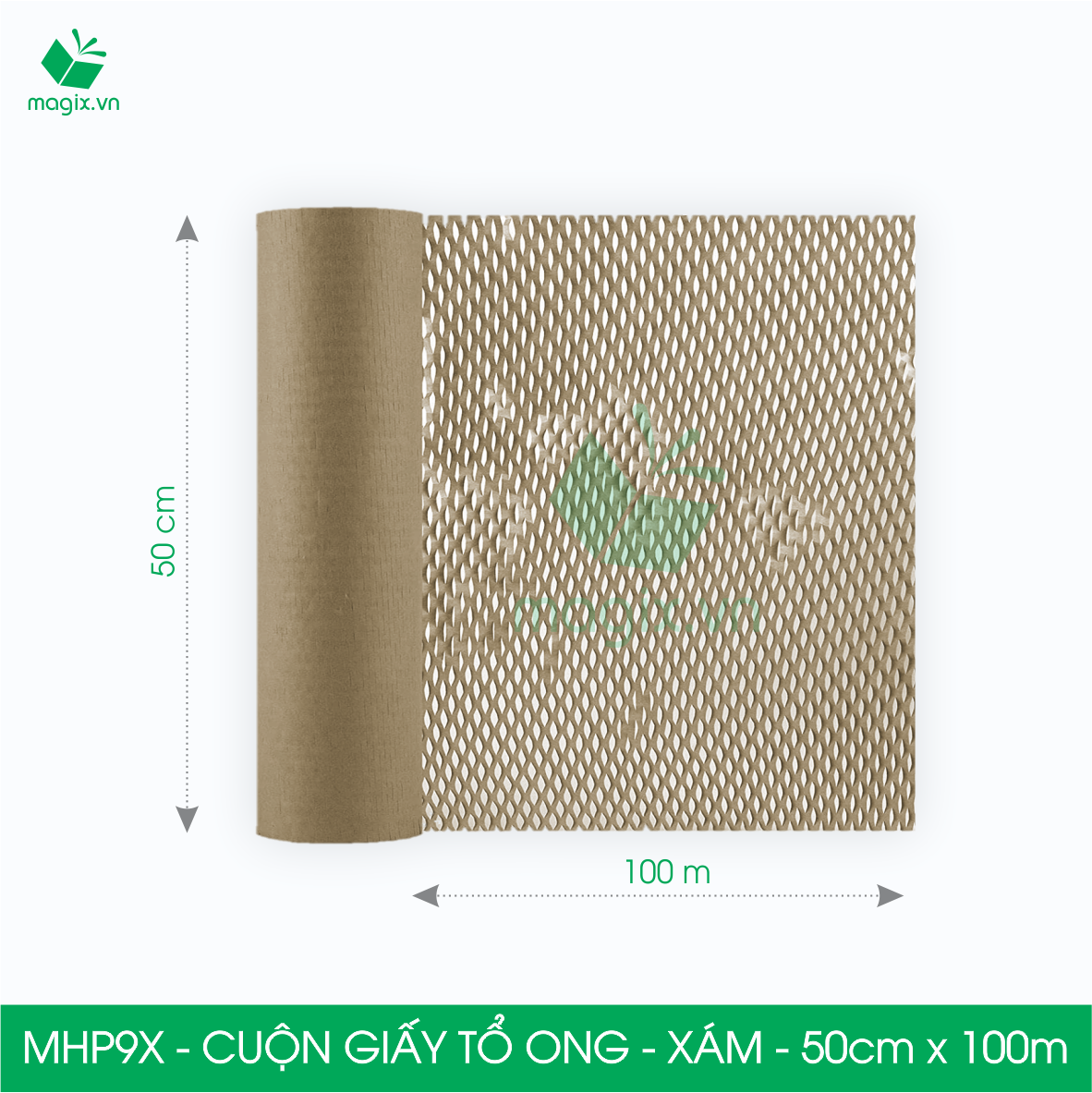 MHP9X - 0.5x100m - CUỘN GIẤY TỔ ONG MÀU XÁM CHỐNG SỐC THAY THẾ BÓNG KHÍ XỐP HƠI ĐÓNG HÀNG