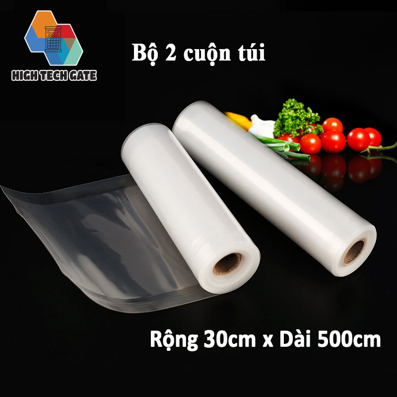 2 Cuộn Túi Hút Chân Không Thực Phẩm Trơn Phẳng 2 Mặt Chất Liệu PA Trong Suốt, Dẻo Dai Kín Khí, Đầy Đủ Kích Thước BỘ 2 CUỘN - 30cm x 500cm