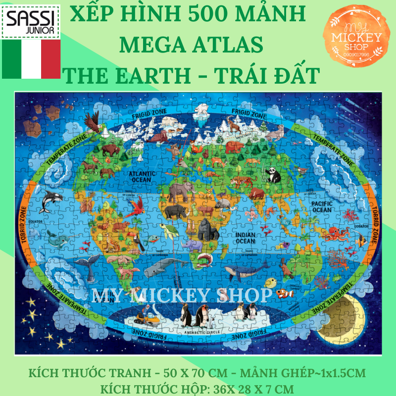 Bộ trò chơi xếp hình 500 mảnh chủ đề TRÁI ĐẤT - The EARTH chính hãng Sassi Ý