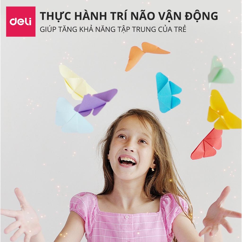 Giấy thủ công 100 tờ học sinh nhiều kích cỡ Deli - Có khổ A4 , giấy gấp origami , giấy gấp hạc hoa động vật - 83631 / 83632 / 83633 / 83634