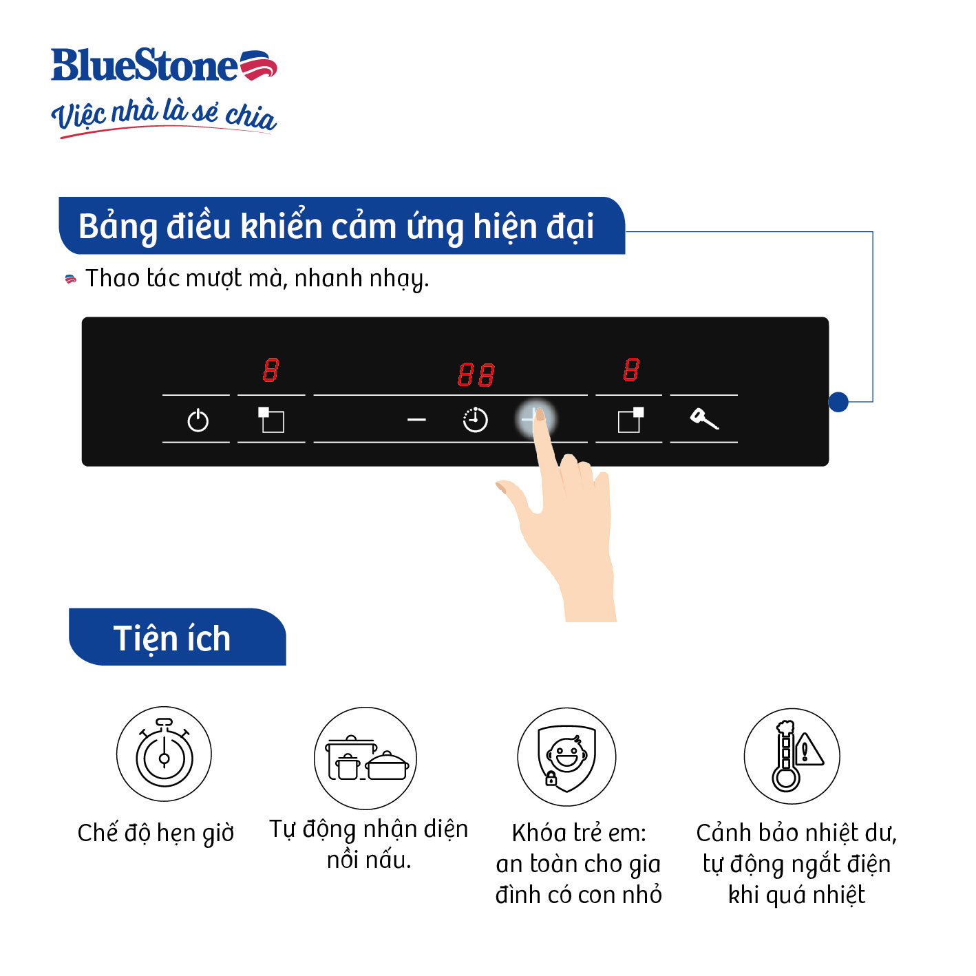 Bếp âm từ đôi BlueStone ICB-6818 (4000W) - Hàng chính hãng