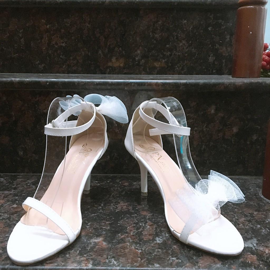 Hàng y hình Giày Cao Gót Nữ Nhọn 9cm Phối Nơ Sành Điệu T&T