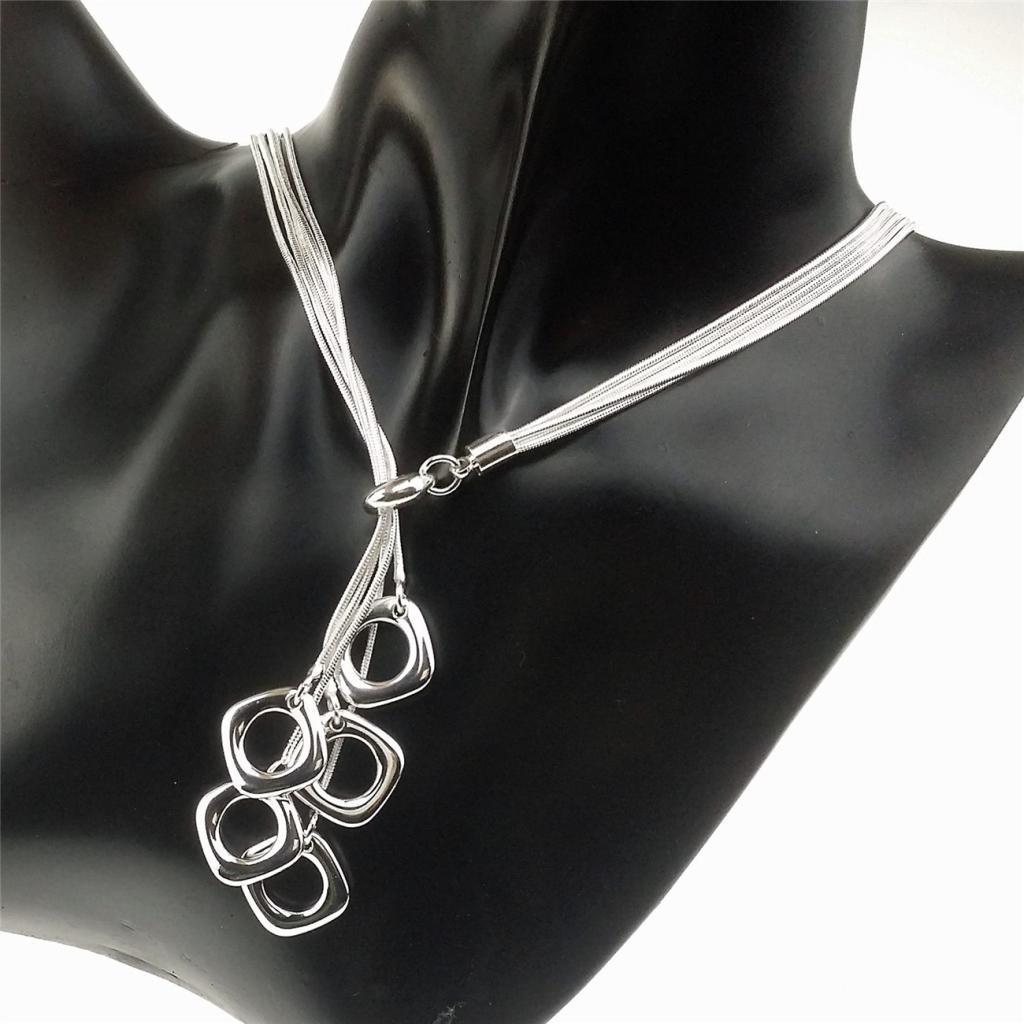 2X Punk Silver Alloy Multilayer Long Necklace Snake Chain Square Tassel Pendant