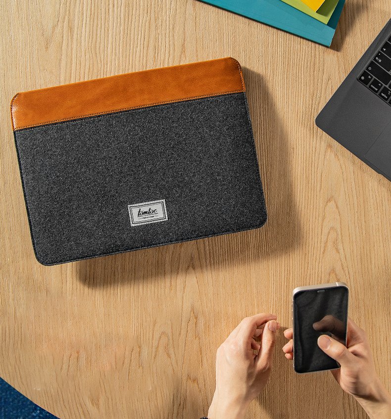 Túi chống sốc Tomtoc Felt and PU Leather cho Macbook Gray – Hàng chính hãng