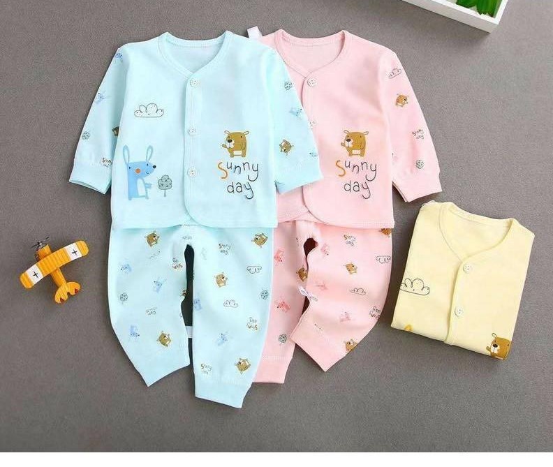 Bộ quần áo cotton nỉ chất đẹp cho bé sơ sinh mặc thu đông