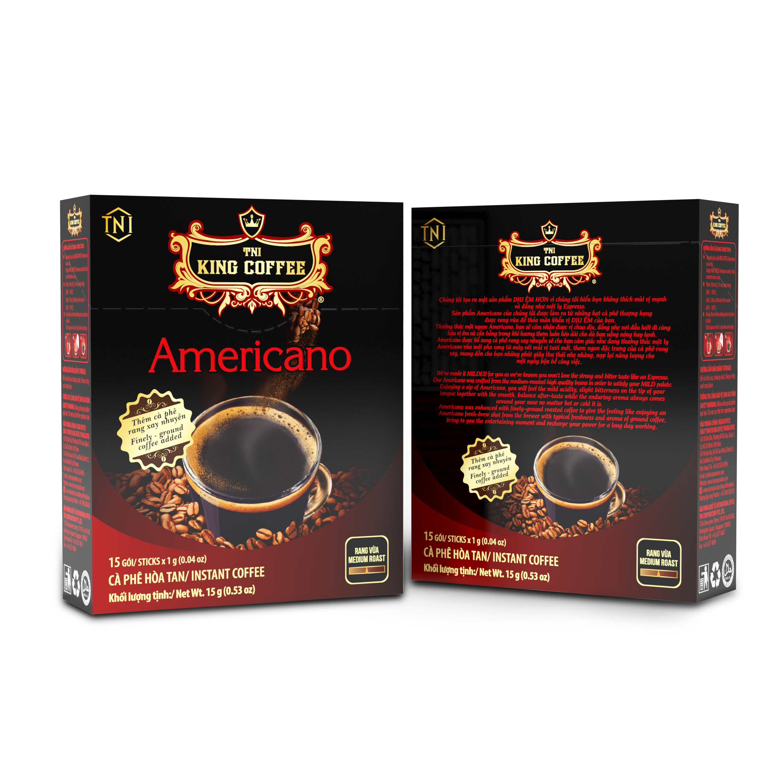 Combo 5 Cà Phê Hòa Tan Americano KING COFFEE - Hộp 15 gói x 1g - Tặng 1 hộp cùng loại