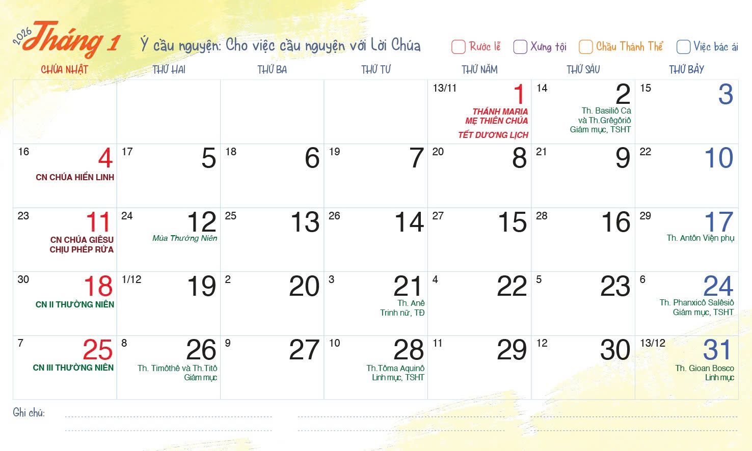 LỊCH CÔNG GIÁO 2026 - ÁNH SÁNG THẾ GIAN