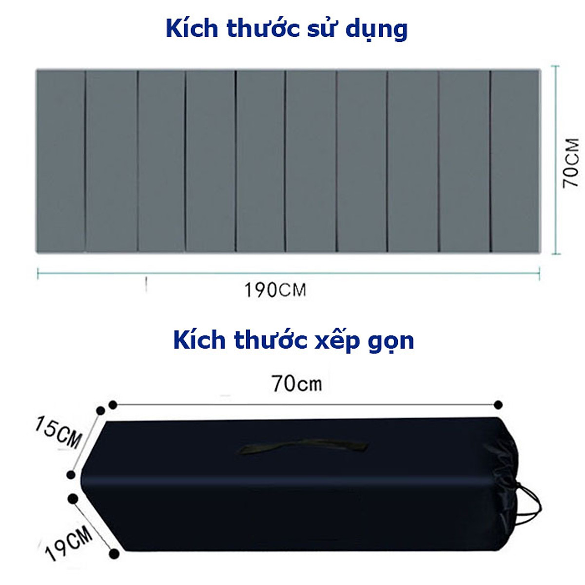 Đệm Ngủ Văn Phòng Gấp Gọn Giúp Ngủ Ngon Giấc, Tiện Lợi Mang Đi Du Lịch, Đi Phượt - Có Mặt Chống Nước, Túi Đựng Đệm - Kích Thước 70cm x 190cm