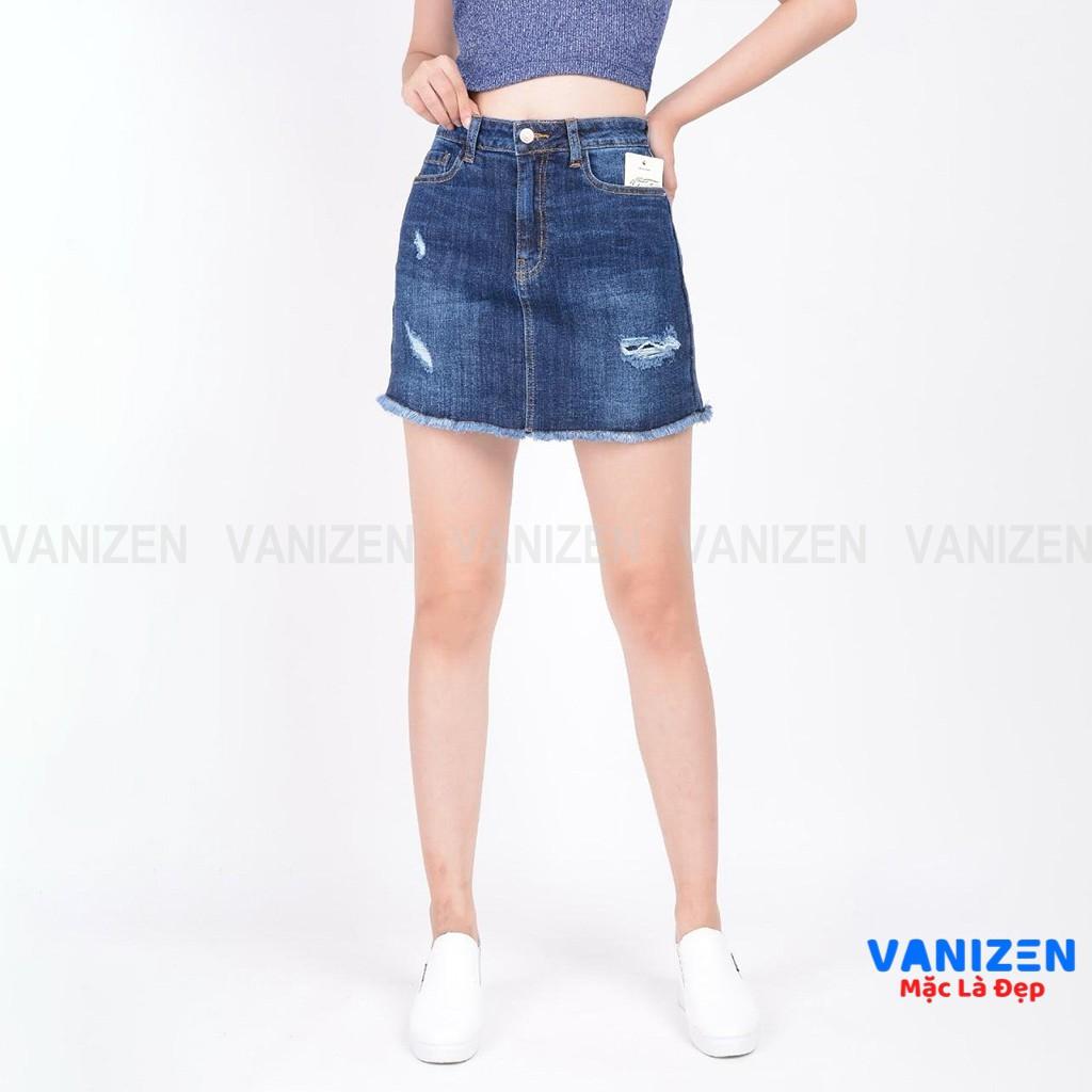 Chân váy jean nữ có quần bên trong đẹp lưng cao cạp cao rách nhẹ gấu tua rua hàng cao cấp mã 404 VANIZEN