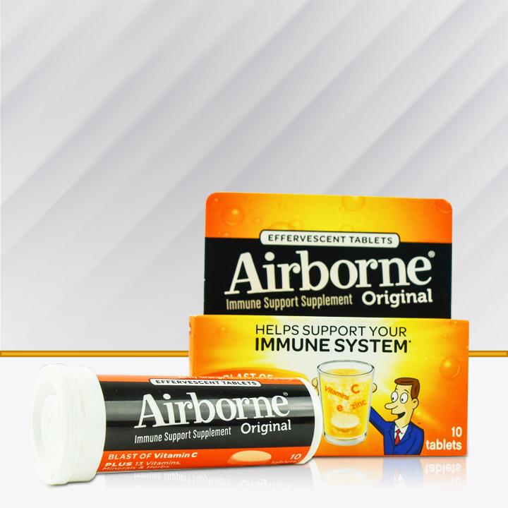Viên Sủi Bổ Sung Vitamin C Vị Cam Airborne Immune Support Effervescent Zesty Orange 10v