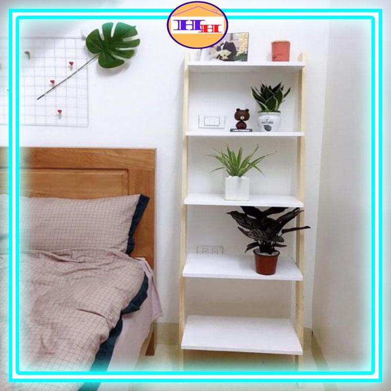 Kệ gỗ trang trí phòng khách hình thang loại 4 tầng bằng gỗ thông nhập khẩu