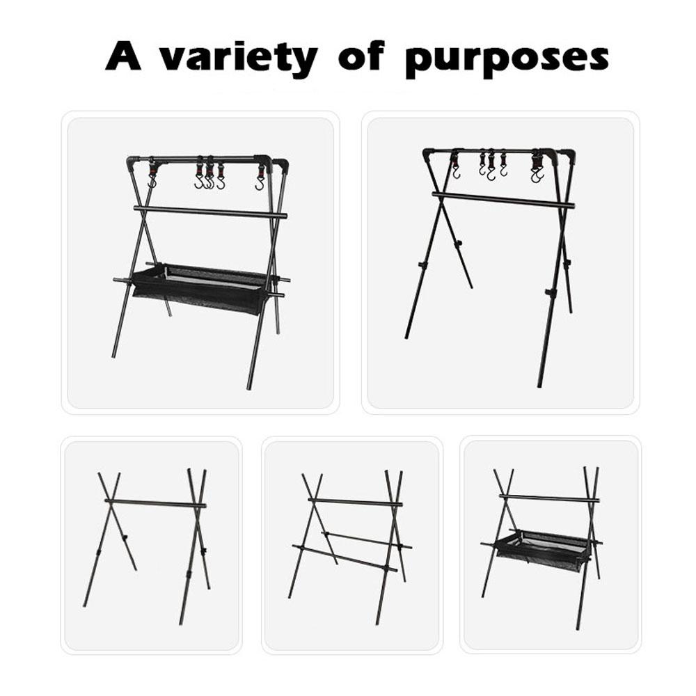 Outdoor Tripod Stand Aluminum Alloy Foldable Storage Rack Camping Cookware Clothes Hanger with Mesh Pouch for Camping