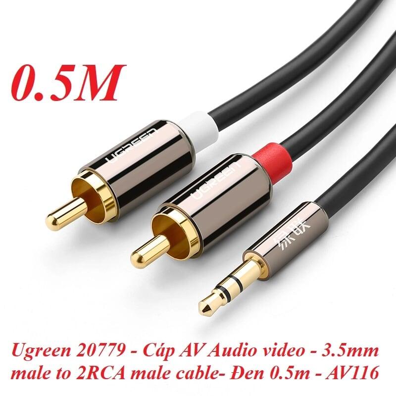 Ugreen UG20779AV116TK 0.5M màu Đen Cáp âm thanh 2 đầu Bông sen sang 3.5mm Dương mạ vàng - HÀNG CHÍNH HÃNG