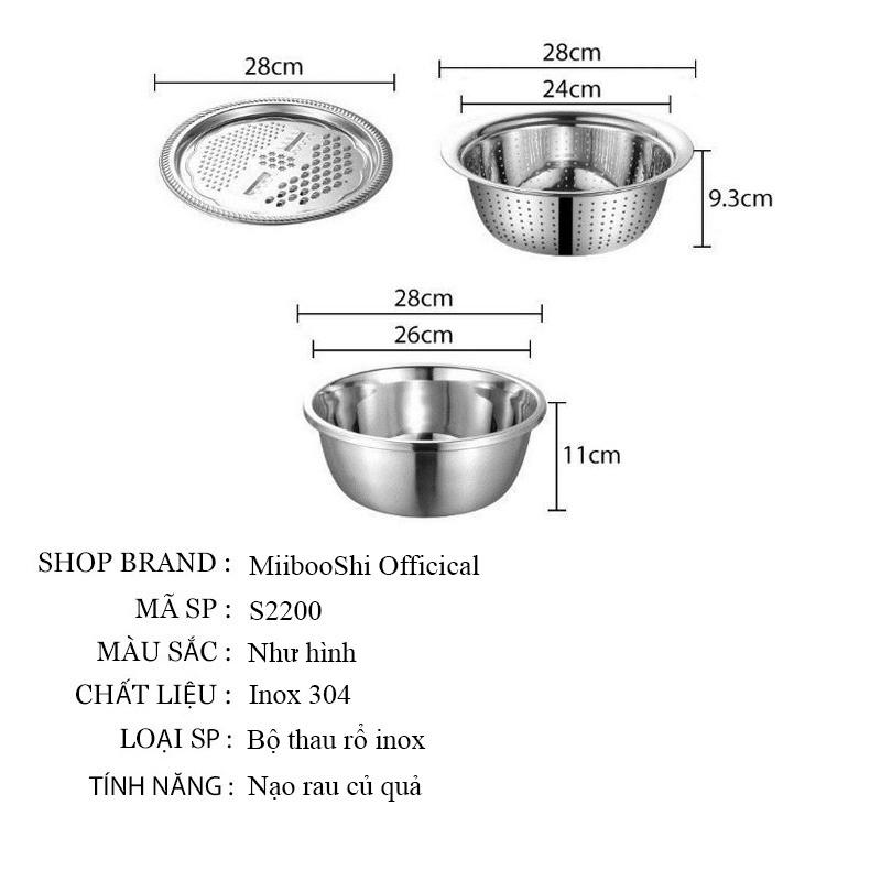 Dụng cụ nhà bếp thông minh bộ nạo rau củ quả Nhật Bản kiêm rổ và chậu inox cao cấp đa năng tiện lợi MiibooShi S2200