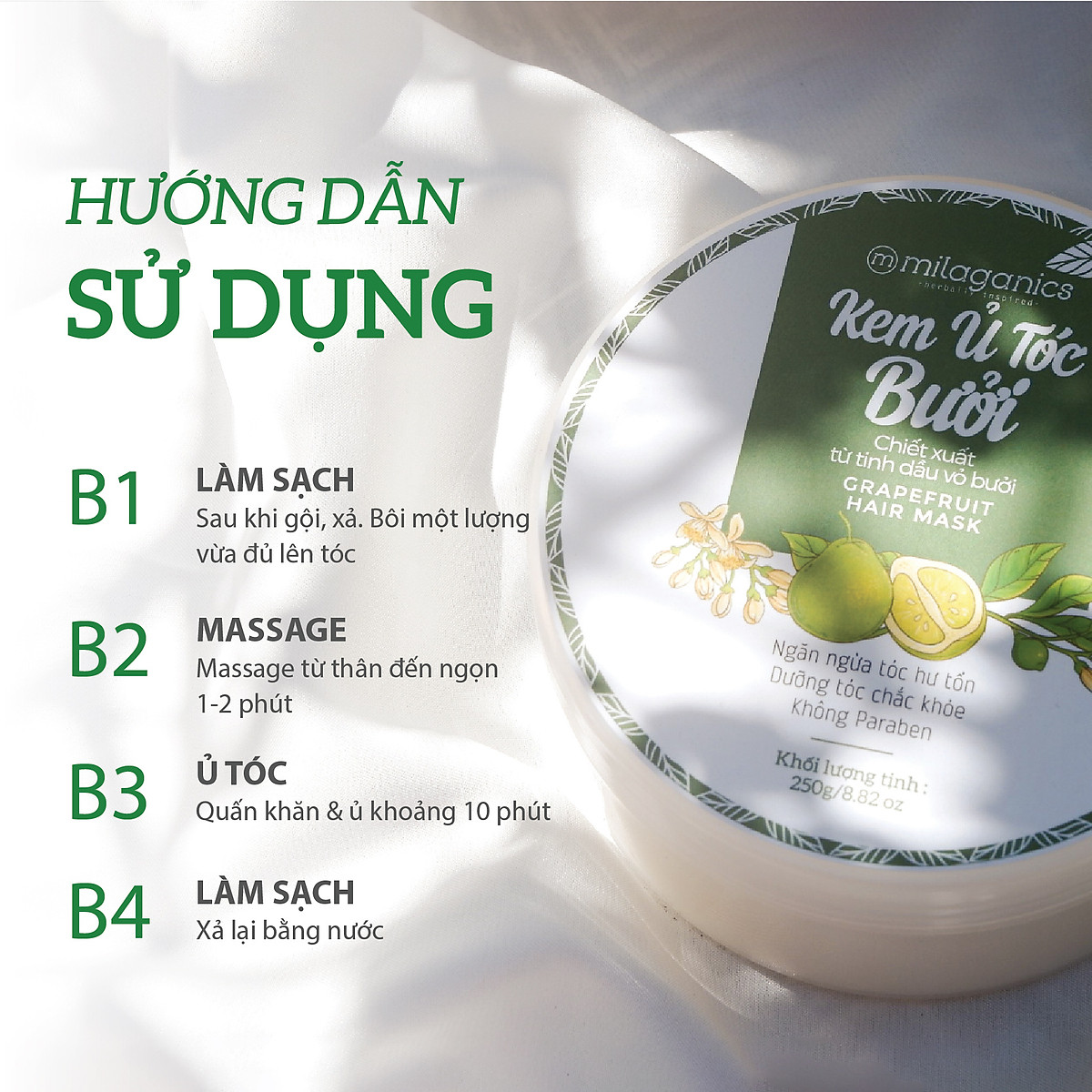 Kem Ủ Tóc Bưởi Milaganics 250G