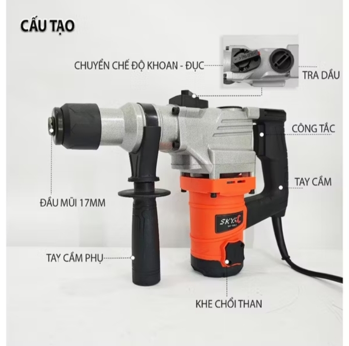 MÁY KHOAN ĐỤC BÊ TÔNG CÔNG XUẤT LỚN ĐA NĂNG TẶNG MŨI KHOAN ĐỤC HÀNG CHUẨN