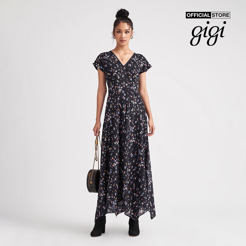 GIGI - Đầm midi tay ngắn cổ V xẻ tà thời trang G2102D221191