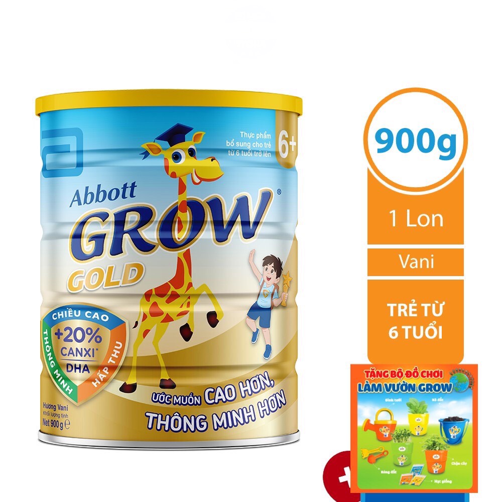 Sữa Bột Abbott Grow Gold 6+ (900g) - Tặng Bộ Đồ Chơi Làm Vườn Grow