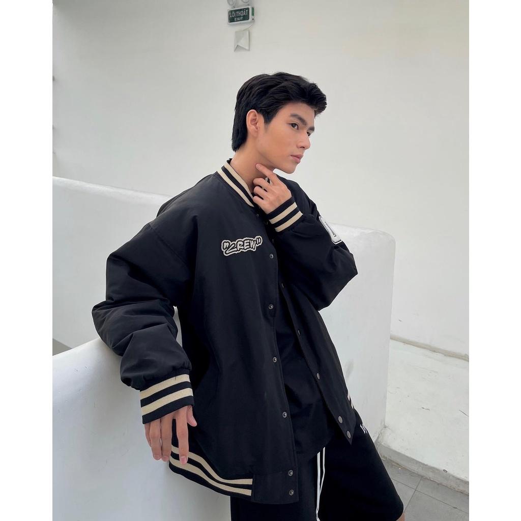 Áo Khoác Dù Bomber Chữ Thêu nổi 07 SEVENIZA màu ĐEN form nam nữ unisex Jaystoree