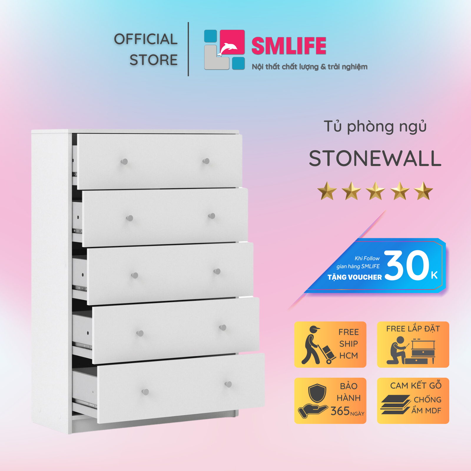 Tủ đựng quần áo phòng ngủ SMLIFE Stonewall