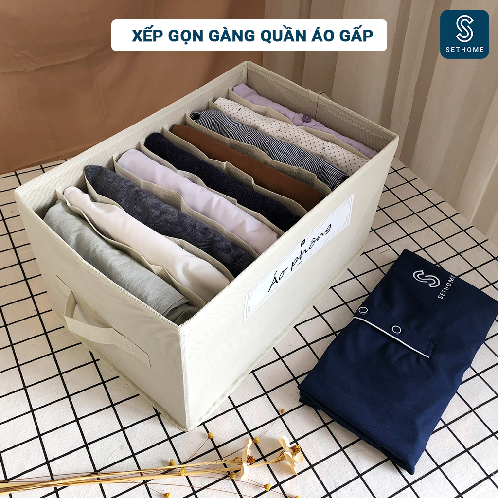 Hộp vải đựng quần áo chia ngăn SETHOME chất liệu vải không dệt giỏ đựng quần áo đồ lót chia 9 ngăn mềm