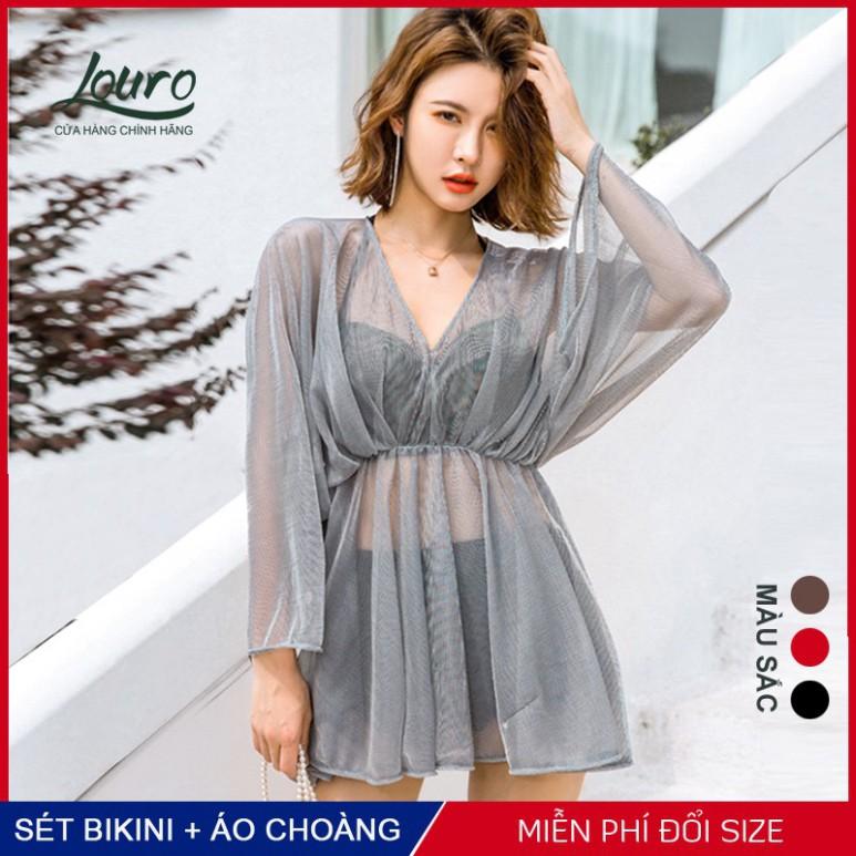 Sét bikini 2 mảnh và áo choàng đi biển Louro, mẫu quần áo tắm nữ trẻ, phong cách đồ bơi hàn quốc - SW04